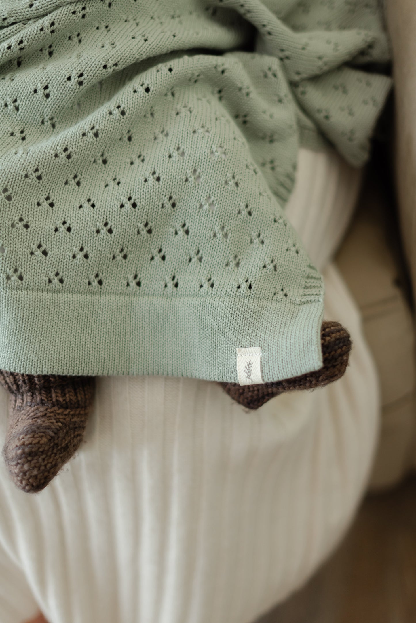 Mint Pointelle Knit Blanket