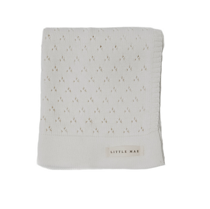 Vanilla White Baby Pointelle Knit Blanket