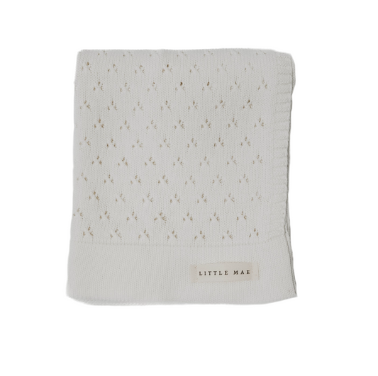 Vanilla White Baby Pointelle Knit Blanket