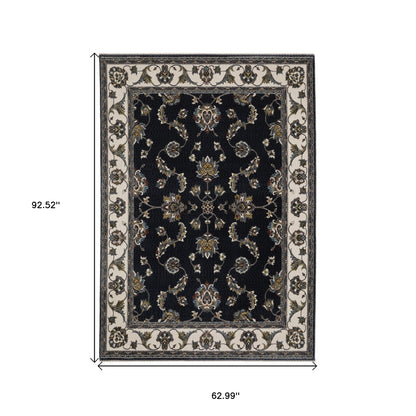 5' X 8' Ivory Oriental Area Rug With Fringe
