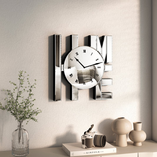 14" Silver Mirrored Glass Silent Analog Home Wall Clock
