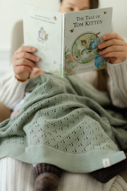 Mint Pointelle Knit Blanket