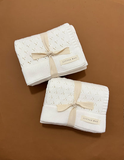 Vanilla White Baby Pointelle Knit Blanket