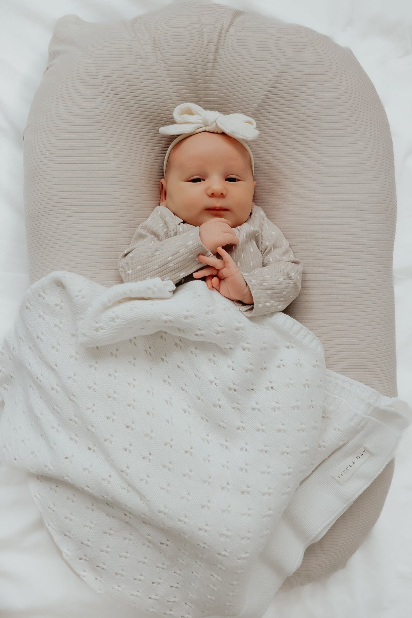 Vanilla White Baby Pointelle Knit Blanket