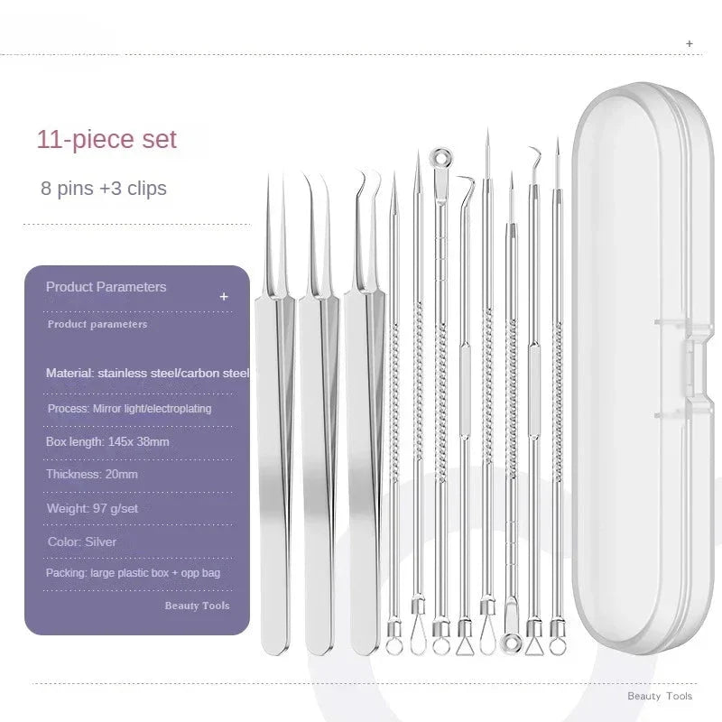 11‑Piece Ultra‑Fine Acne & Blackhead Tweezers Set