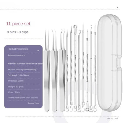 11‑Piece Ultra‑Fine Acne & Blackhead Tweezers Set