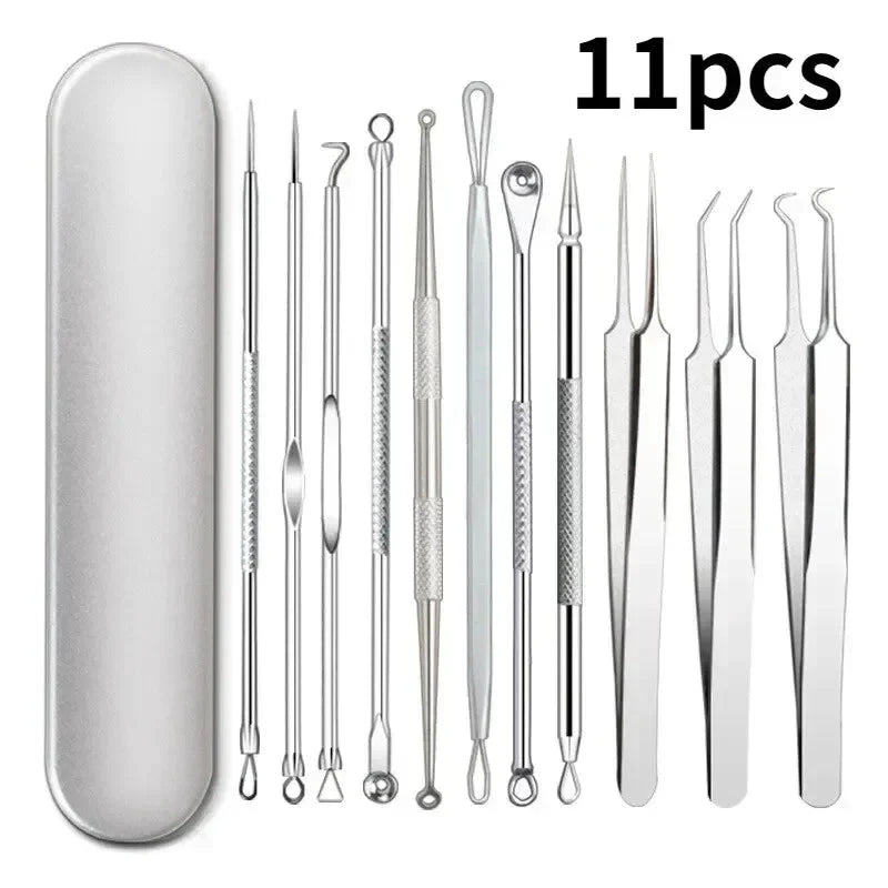 11‑Piece Ultra‑Fine Acne & Blackhead Tweezers Set