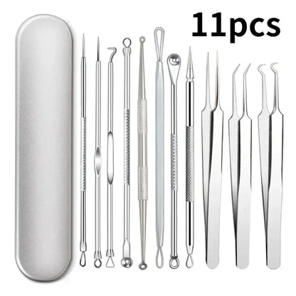 11‑Piece Ultra‑Fine Acne & Blackhead Tweezers Set