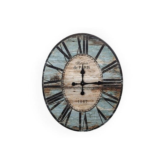 Turquoise Oversized Distressed Paris Wood Wall Clock-0