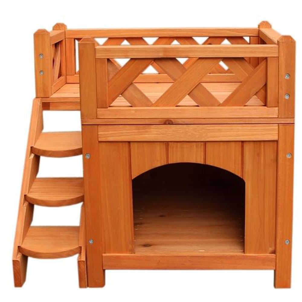 DIY Wooden Tiny Living House Shelter Kennel for Pets with Balcony Easy Set up