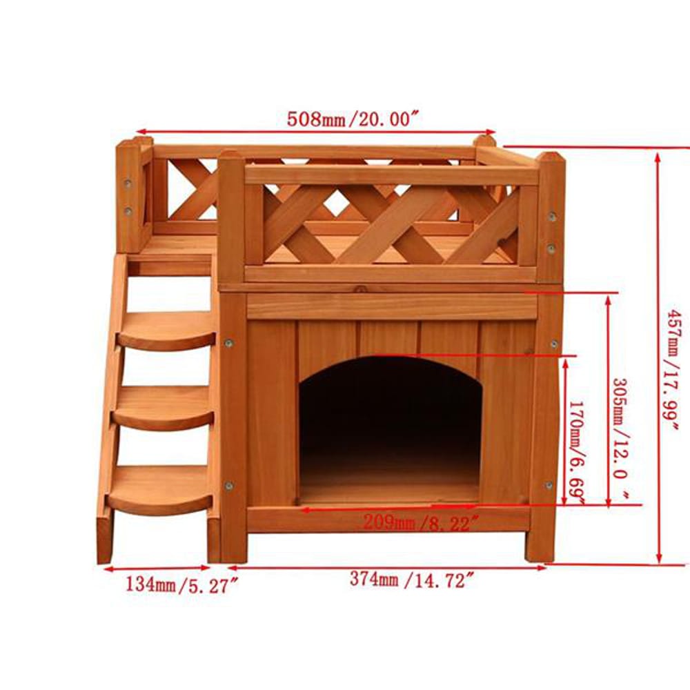 DIY Wooden Tiny Living House Shelter Kennel for Pets with Balcony Easy Set up