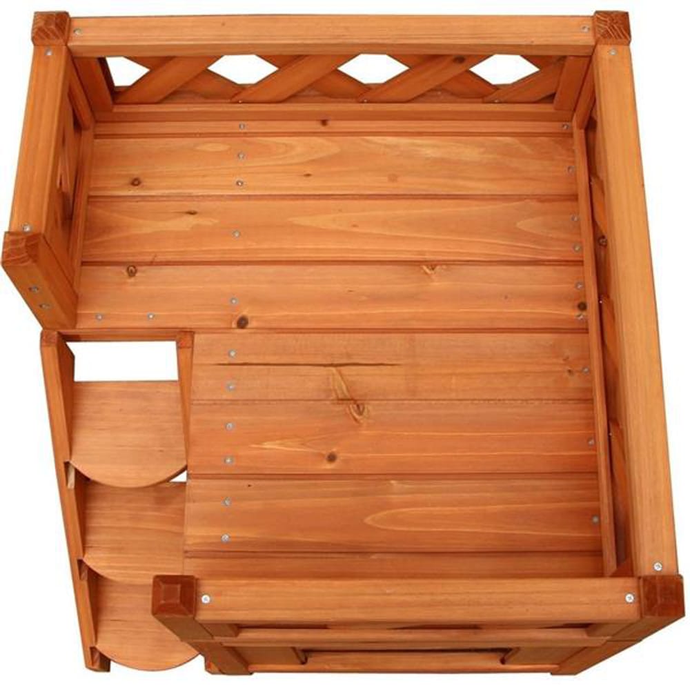 DIY Wooden Tiny Living House Shelter Kennel for Pets with Balcony Easy Set up