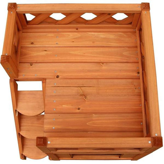 DIY Wooden Tiny Living House Shelter Kennel for Pets with Balcony Easy Set up