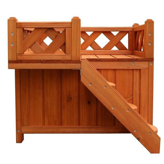 DIY Wooden Tiny Living House Shelter Kennel for Pets with Balcony Easy Set up