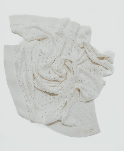 Vanilla White Baby Pointelle Knit Blanket