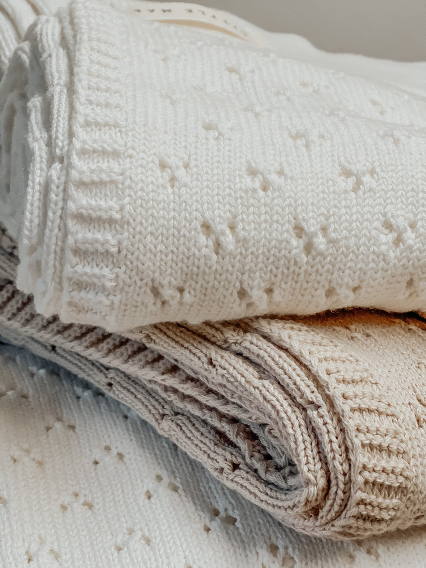 Vanilla White Baby Pointelle Knit Blanket