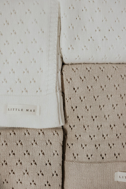 Vanilla White Baby Pointelle Knit Blanket