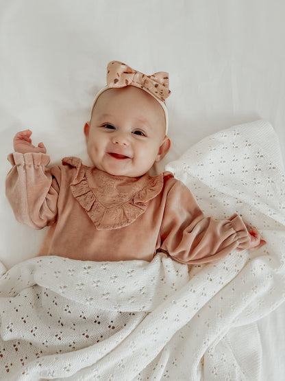 Vanilla White Baby Pointelle Knit Blanket