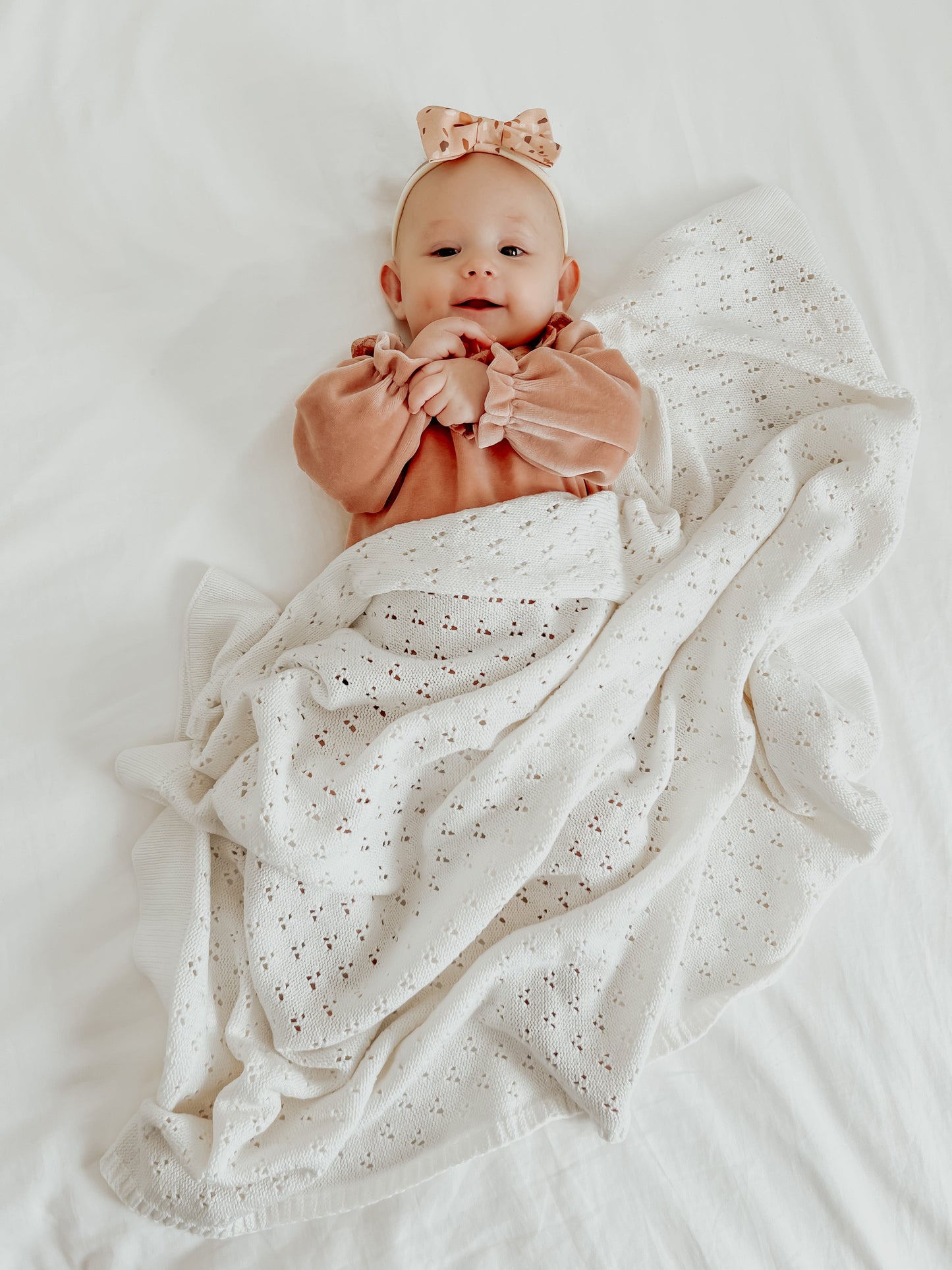Vanilla White Baby Pointelle Knit Blanket
