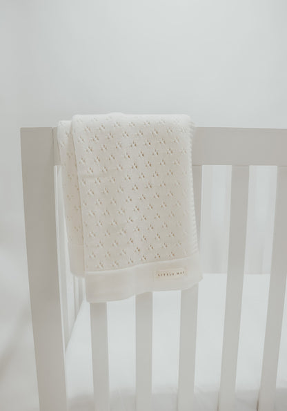 Vanilla White Baby Pointelle Knit Blanket